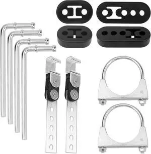 3" Exhaust Hangers Kit 12PC - 360° Swivel Clamps with Adjustable 2/4 Hole Brackets & 9.5" Bend Rods, Zinc Coated Complete Set for Muffler Pipe 3" Exhaust Hangers Kit 12PC - 360° Swivel Clamps with Adjustable 2/4 Hole Brackets & 9.5" Bend Rods, Zinc Coated Complete Set for Muffler Pipe