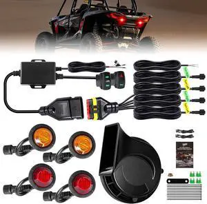 UTV Turn Signal Kit, Pre-Wired, Plug and Play Universal Street Legal UTV Blinker Kits with Rocker Switch, Hazard Light, 110dB Horn, Compatible with Polaris, Can-Am - 4Pods Amber Red Lights UTV Turn Signal Kit, Pre-Wired, Plug and Play Universal Street Legal UTV Blinker Kits with Rocker Switch, Hazard Light, 110dB Horn, Compatible with Polaris, Can-Am - 4Pods Amber Red Lights