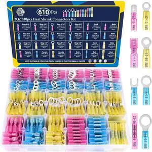 610PCS Heat Shrink Wire Connectors Kit, Marine Electrical Connectors, Waterproof Crimp Terminals Connector with Rings Male Female Forks Butt Wiring Ends, Insulated Wire Terminal Assortment Kit 610PCS Heat Shrink Wire Connectors Kit, Marine Electrical Connectors, Waterproof Crimp Terminals Connector with Rings Male Female Forks Butt Wiring Ends, Insulated Wire Terminal Assortment Kit