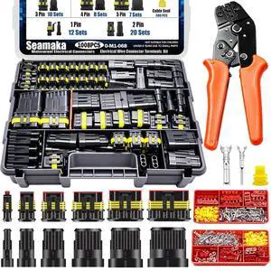 1008PCS 63 Sets Waterproof Automotive Wire Connectors Kit 1/2/3/4/5/6 Pin Automotive Replacement Electrical Accessories Plug Connectors Kit Male and Female Connector with Ratchet Crimping Tool 1008PCS 63 Sets Waterproof Automotive Wire Connectors Kit 1/2/3/4/5/6 Pin Automotive Replacement Electrical Accessories Plug Connectors Kit Male and Female Connector with Ratchet Crimping Tool