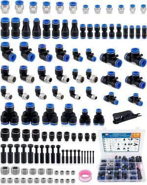 116PCS Quick Connect Air Hose Fitting Kit, 1/8" 1/4" 3/8" 1/2" Push to Connect Fittings Kit, Nylon Tubing Air Line Quick Release Pneumatic Connectors for Air Brake System or Fluid Transfer 116PCS Quick Connect Air Hose Fitting Kit, 1/8" 1/4" 3/8" 1/2" Push to Connect Fittings Kit, Nylon Tubing Air Line Quick Release Pneumatic Connectors for Air Brake System or Fluid Transfer