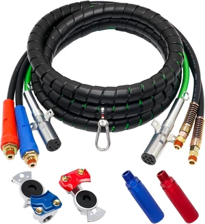 15FT Semi Truck Air Line Kit, 3-in-1 ABS 7 Way Electrical Cable & Air Brake Hoses with Glad Hands & Gladhand Handles for Trailer Tractor 15FT Semi Truck Air Line Kit, 3-in-1 ABS 7 Way Electrical Cable & Air Brake Hoses with Glad Hands & Gladhand Handles for Trailer Tractor