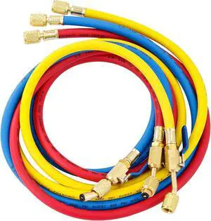 3 Pieces AC Manifold Gauge Hose Kit for R410A R134A R404A R22, 5FT Charging Hose, AC Manifold Hose Kit with Compact Ball Valve 1/4 SAE, 800 PSI Working Pressure (60'' with Ball Vavle) 3 Pieces AC Manifold Gauge Hose Kit for R410A R134A R404A R22, 5FT Charging Hose, AC Manifold Hose Kit with Compact Ball Valve 1/4 SAE, 800 PSI Working Pressure (60'' with Ball Vavle)