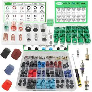 AC R12/r134a Recharge Kit & Schrader Valve Tool - 5 Set AC Seal & Caps, Compressor Gasket Seals AC R12/r134a Recharge Kit & Schrader Valve Tool - 5 Set AC Seal & Caps, Compressor Gasket Seals