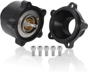 Inline Thermostat Housing Aluminum with Bypass Sensor Port - Fits 1-1/2" Hose (1.5"-16 Thread) - High Performance Upgrade for Optimal Engine Temperature Control (Black) Inline Thermostat Housing Aluminum with Bypass Sensor Port - Fits 1-1/2" Hose (1.5"-16 Thread) - High Performance Upgrade for Optimal Engine Temperature Control (Black)