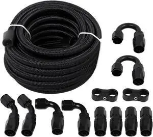 10AN Fuel Line Kit AN10 Nylon Braided Fuel Line Hose Fitting Kit CPE 20FT Black 10AN Fuel Line Kit AN10 Nylon Braided Fuel Line Hose Fitting Kit CPE 20FT Black
