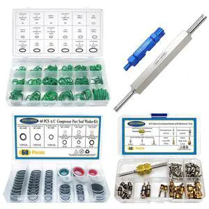 Universal Car A/C Repair Kit, AC Valve Core O Ring Kit, Valve Removal Tools, AC Seal Kit, R12 r134a Refrigerant Recharge Kit, Car A/C Compressor Gasket Sealing Washer Universal Car A/C Repair Kit, AC Valve Core O Ring Kit, Valve Removal Tools, AC Seal Kit, R12 r134a Refrigerant Recharge Kit, Car A/C Compressor Gasket Sealing Washer