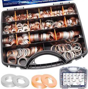 1160PCS Crush Washer Oil Drain Plug,18 Sizes Copper and Aluminum Oil Drain Plug Gasket Assortment,Automotive Engine Crush Washers (M6 M8 M10 M12 M14 M16 M18 M20 M22 M24) 1160PCS Crush Washer Oil Drain Plug,18 Sizes Copper and Aluminum Oil Drain Plug Gasket Assortment,Automotive Engine Crush Washers (M6 M8 M10 M12 M14 M16 M18 M20 M22 M24)