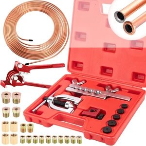 3/16" Brake Line Repair Kit, Double & Single Flaring Tool Kit 1/4" 5/16" with Tube Cutter & 5 Adapters, 25Ft Copper Coated Brake Line with 4 Unions & 16 Fittings, Brake Line Bender 3/16" Brake Line Repair Kit, Double & Single Flaring Tool Kit 1/4" 5/16" with Tube Cutter & 5 Adapters, 25Ft Copper Coated Brake Line with 4 Unions & 16 Fittings, Brake Line Bender