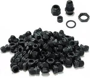 100 pcs PG13.5 Waterproof Cable Gland Connector Black Adjustable IP68 M20 Plastic Cable Gland with Locknut Rubber Ring for 6-12mm Wire 100 pcs PG13.5 Waterproof Cable Gland Connector Black Adjustable IP68 M20 Plastic Cable Gland with Locknut Rubber Ring for 6-12mm Wire