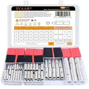 132PCS Non-Insulated Butt Connectors Kit 4/6/8/10-12 AWG Tinned Copper Heavy-Duty Crimp Splice Wire Connectors - 66PCS Seamless Barrel Uninsulated Butt Splice Connectors + 66PCS 3:1 Heat Shrink Tubing 132PCS Non-Insulated Butt Connectors Kit 4/6/8/10-12 AWG Tinned Copper Heavy-Duty Crimp Splice Wire Connectors - 66PCS Seamless Barrel Uninsulated Butt Splice Connectors + 66PCS 3:1 Heat Shrink Tubing