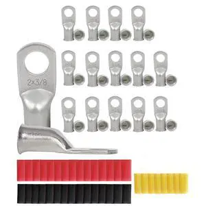 30Pcs 2 AWG - 3/8" (M10) Battery Lugs,Heavy Duty Tinned Copper Wire Lugs,2 Gauge Ring Terminals Battery Cable Ends with 38Pcs 3:1 Heat Shrink Tubing for DIY Electrical Wiring 30Pcs 2 AWG - 3/8" (M10) Battery Lugs,Heavy Duty Tinned Copper Wire Lugs,2 Gauge Ring Terminals Battery Cable Ends with 38Pcs 3:1 Heat Shrink Tubing for DIY Electrical Wiring