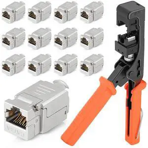 easySHIELD (CAT6A Kit) - Speed Termination Tool, with 12 Slim Profile, 90-Degree RJ45 Shielded Keystone Jacks - F/STP Punch Down Crimper - Tested for CAT5e, CAT6, CAT6A, CAT7 easySHIELD (CAT6A Kit) - Speed Termination Tool, with 12 Slim Profile, 90-Degree RJ45 Shielded Keystone Jacks - F/STP Punch Down Crimper - Tested for CAT5e, CAT6, CAT6A, CAT7