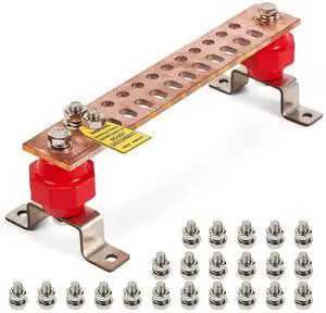 12" Heavy-Duty Copper Ground Bar Kit,Grounding Bus Bar,with 24 x 0.41 Holes & Slots and 2 x 2 Standoff Insulators Made from UL Recognized Material,2500V 12" Heavy-Duty Copper Ground Bar Kit,Grounding Bus Bar,with 24 x 0.41 Holes & Slots and 2 x 2 Standoff Insulators Made from UL Recognized Material,2500V