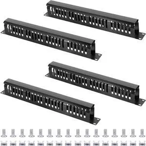4 Pack 19 Inch 1U Server Rack Cable Management -24 Slot Horizontal Rack Mount Cable Manager with Rack Screws - Cable Raceway Wire Duct Channel Track Cord Organizer with Cover for Server Rack & Cabinet 4 Pack 19 Inch 1U Server Rack Cable Management -24 Slot Horizontal Rack Mount Cable Manager with Rack Screws - Cable Raceway Wire Duct Channel Track Cord Organizer with Cover for Server Rack & Cabinet