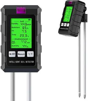 Soil Test Kit, 6 in 1 Soil Tester with Soil Moisture, PH, Fertility Meter with Digital Soil Temp, Air Temp and Humidity for Plants, Lawn, Farm, Indoor and Outdoor(2*AAA Battery Needed) Soil Test Kit, 6 in 1 Soil Tester with Soil Moisture, PH, Fertility Meter with Digital Soil Temp, Air Temp and Humidity for Plants, Lawn, Farm, Indoor and Outdoor(2*AAA Battery Needed)