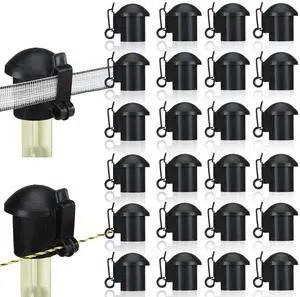 24 Pcs Electric Fence Insulators and T Post Safety Cap, T Post Safety Topper Black Plastic Insulators for Wood Posts Wire Holding Fencing Garden Farm Highway Sport Fences Supplies (Black) 24 Pcs Electric Fence Insulators and T Post Safety Cap, T Post Safety Topper Black Plastic Insulators for Wood Posts Wire Holding Fencing Garden Farm Highway Sport Fences Supplies (Black)