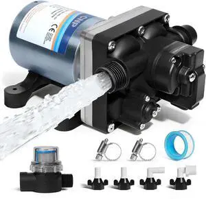 12V RV Water Pump 4.0 GPM - 55 PSI Self-Priming & Quiet Diaphragm Pump with Adjustable Pressure Switch & Strainer for RV,Marine,Camper,Boat,Garden(Run-Dry Safe) 12V RV Water Pump 4.0 GPM - 55 PSI Self-Priming & Quiet Diaphragm Pump with Adjustable Pressure Switch & Strainer for RV,Marine,Camper,Boat,Garden(Run-Dry Safe)