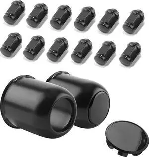 2-Pack Trailer Push Through Center Caps and Trailer Wheel Lug Sets - 3.19in Wheel Center Caps High Gloss Black Wheel Cover Carbon Steel Hub Cap with 12 Black Capped 1/2-20 Lug Nuts for Truck RV 2-Pack Trailer Push Through Center Caps and Trailer Wheel Lug Sets - 3.19in Wheel Center Caps High Gloss Black Wheel Cover Carbon Steel Hub Cap with 12 Black Capped 1/2-20 Lug Nuts for Truck RV