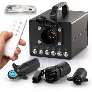 Trailer Light & Electric Brake Tester with Wireless Remote Control, 12V 10Ah Battery, IP68 All-Metal Case, Compatible with 7-Way Flat (Spade), Includes 6-Way Round & 4/5-Pin Connectors Trailer Light & Electric Brake Tester with Wireless Remote Control, 12V 10Ah Battery, IP68 All-Metal Case, Compatible with 7-Way Flat (Spade), Includes 6-Way Round & 4/5-Pin Connectors