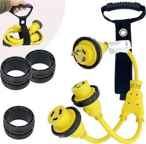 Marine Shore Power Cord Splitter STW 30A Male Plug L5-30P to (2X) L5-30R Dual 30A Female 125V Shore Power Cord Y Adapter 3 Feet Marine Shore Power Cord Splitter STW 30A Male Plug L5-30P to (2X) L5-30R Dual 30A Female 125V Shore Power Cord Y Adapter 3 Feet