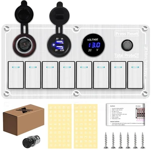 Marine Boat Rocker Switch Panel, Waterproof Aluminum 8-Gang Toggle Panel with Dual USB & Voltmeter for RVs, Cars, Boats, Trucks, Trailers - 12-24V (Silver, 8 Gang) Marine Boat Rocker Switch Panel, Waterproof Aluminum 8-Gang Toggle Panel with Dual USB & Voltmeter for RVs, Cars, Boats, Trucks, Trailers - 12-24V (Silver, 8 Gang)