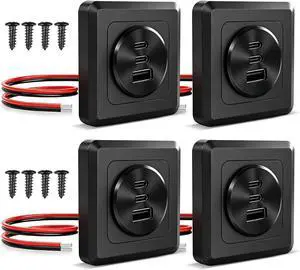 4PCS 90W Aluminum Recessed Mount RV USB Outlet, 12V Car Charger 4PCS 90W Aluminum Recessed Mount RV USB Outlet, 12V Car Charger