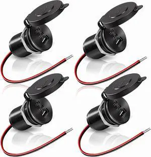 4PCS Aluminum Alloy 12V/24V RV USB Outlet 90W 3 Charging Ports, 2 36W PD3.0 Type-C+18W QC3.0 Fast Charging Socket, Waterproof Cover Recessed Mount Car Charger Cigarette Lighter Replacement Boat 4PCS Aluminum Alloy 12V/24V RV USB Outlet 90W 3 Charging Ports, 2 36W PD3.0 Type-C+18W QC3.0 Fast Charging Socket, Waterproof Cover Recessed Mount Car Charger Cigarette Lighter Replacement Boat