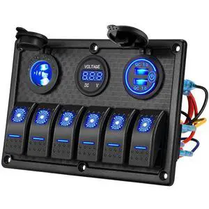 6 Gang 12V Marine Boat Rocker Switch Panel Waterproof + USB Switch 6 Gang 12V Marine Boat Rocker Switch Panel Waterproof + USB Switch