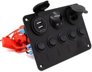 Dual USB Charger Socket Boat Panel for Car, 5 Gang Waterproof Marine Boat Rocker Toggle Switch 12V Cigarette Lighter Power Outlet Adapter & LED Voltmeter Panel for Boat Car RV Truck, for 12V Dual USB Charger Socket Boat Panel for Car, 5 Gang Waterproof Marine Boat Rocker Toggle Switch 12V Cigarette Lighter Power Outlet Adapter & LED Voltmeter Panel for Boat Car RV Truck, for 12V