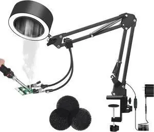 3-in-1 Solder Fume Extractor Smoke Absorber Fan Lamp with 2 Helping Hands and 3 Carbon Filters, 10 Brightness 3 Light Colors, for Stained Glass Laser Cutter ESD DIY Working Soldering Rework Station 3-in-1 Solder Fume Extractor Smoke Absorber Fan Lamp with 2 Helping Hands and 3 Carbon Filters, 10 Brightness 3 Light Colors, for Stained Glass Laser Cutter ESD DIY Working Soldering Rework Station