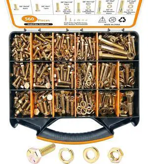 560PCS Grade 8 Nuts and Bolts Assortment Kit with Handy Box, 1/4-20, 5/16-18, 3/8-16, 1/2-13 High Quality SAE Bolt Assortment Kit, Heady Duty Grade 8 Alloy Steel with Yellow Zinc Plated 560PCS Grade 8 Nuts and Bolts Assortment Kit with Handy Box, 1/4-20, 5/16-18, 3/8-16, 1/2-13 High Quality SAE Bolt Assortment Kit, Heady Duty Grade 8 Alloy Steel with Yellow Zinc Plated