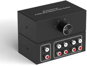 4-Way Stereo Audio Switcher, Bi-Directional Right and Left Channel Audio Selector Box for Blu-ray Players or DVD Players Active Speakers (4In-1Out /1In-4Out) 4-Way Stereo Audio Switcher, Bi-Directional Right and Left Channel Audio Selector Box for Blu-ray Players or DVD Players Active Speakers (4In-1Out /1In-4Out)