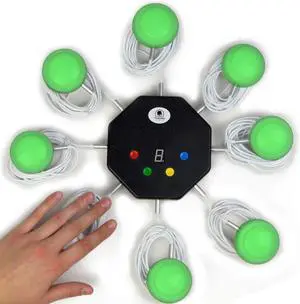 Game Show Wired Buzzer Set, 8 LED Answer Buzzers with 3ft Cable Game Show Wired Buzzer Set, 8 LED Answer Buzzers with 3ft Cable