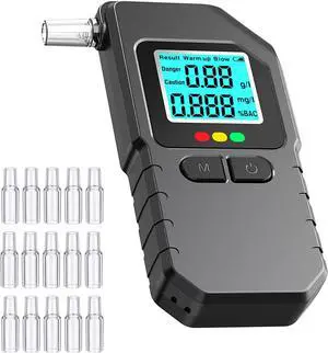 Breathalyzer, Breathalyzers for Alcohol with LCD Digital, Display Alcohol Breathalyzer Tester for Home Use, Portable Breath Alcohol Tester with 15 Mouthpieces (Black) Breathalyzer, Breathalyzers for Alcohol with LCD Digital, Display Alcohol Breathalyzer Tester for Home Use, Portable Breath Alcohol Tester with 15 Mouthpieces (Black)