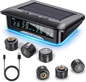 Tire Pressure Monitoring System, Large Screen TPMS Tire Pressure Monitor with 6 Sensors for RV Truck Trailer, Solar & Type-C Charging, 3-in-1 Chip,Ambient Light Display, 100ft, IP68 Tire Pressure Monitoring System, Large Screen TPMS Tire Pressure Monitor with 6 Sensors for RV Truck Trailer, Solar & Type-C Charging, 3-in-1 Chip,Ambient Light Display, 100ft, IP68