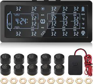 Trailer Tire Pressure Monitoring System,Solar 7" LCD & 10 Copper sensors Trailer Tire Pressure Monitoring System,Solar 7" LCD & 10 Copper sensors