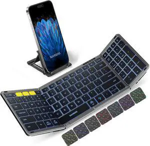 Full-Size Backlit Foldable Bluetooth Keyboard with Numeric pad-Gray Full-Size Backlit Foldable Bluetooth Keyboard with Numeric pad-Gray