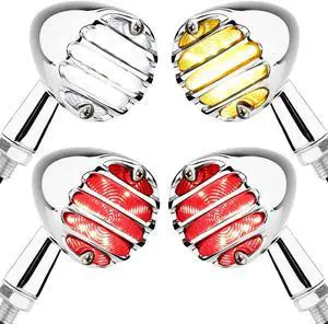 Motorcycle Turn Signals LED Front and Rear Lights Grille Style Indicators Universal for Cruiser Tourings Café Racer Bobber Chopper Motorbikes (Chrome Front+Rear) Motorcycle Turn Signals LED Front and Rear Lights Grille Style Indicators Universal for Cruiser Tourings Café Racer Bobber Chopper Motorbikes (Chrome Front+Rear)