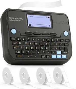 E12 Keyboard & Bluetooth Label Maker Machine with 4 Tapes, Black E12 Keyboard & Bluetooth Label Maker Machine with 4 Tapes, Black