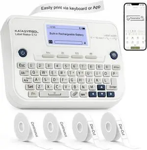 E12 Keyboard & Bluetooth Label Maker Machine with 4 Tapes, White E12 Keyboard & Bluetooth Label Maker Machine with 4 Tapes, White