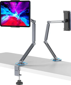 Heavy-Duty Aluminum Tablet Stand for Desk, iPad Arm Mount with Super Grip Clamp, 360° Rotating Foldable Holder for 4.7-13" iPad, Kindle & Phone - Reading, Drawing, Video Call - Gray Heavy-Duty Aluminum Tablet Stand for Desk, iPad Arm Mount with Super Grip Clamp, 360° Rotating Foldable Holder for 4.7-13" iPad, Kindle & Phone - Reading, Drawing, Video Call - Gray
