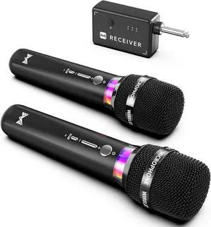Wireless Microphone, Rechargeable Wireless Microphones with One-to-One Chip Connection and LED Lights, 40H Duration, 200FT Range Receiving, Less Latency Karaoke Microphone for Singing, Speech, Party Wireless Microphone, Rechargeable Wireless Microphones with One-to-One Chip Connection and LED Lights, 40H Duration, 200FT Range Receiving, Less Latency Karaoke Microphone for Singing, Speech, Party