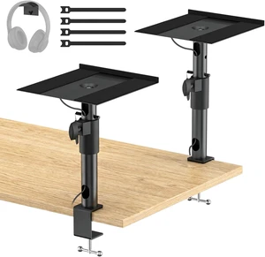 Heavy-Duty Clamp-On Desktop Speaker Stand Pair 8.9" × 9.45" Plate for Klipsch, JBL, Sony, Samsung, LG & Vizio, Height Adjustable, Built-in Cable Management Heavy-Duty Clamp-On Desktop Speaker Stand Pair 8.9" × 9.45" Plate for Klipsch, JBL, Sony, Samsung, LG & Vizio, Height Adjustable, Built-in Cable Management