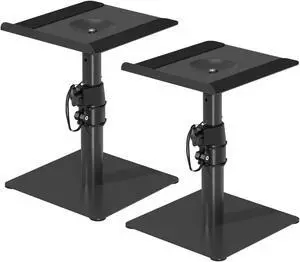 Free-Standing Speaker Stand Desktop Set, 9.6 x 8.8 inch Trays, Height Adjustment and Tilt, Universal Audio Holders for Computer and Bookshelf Speakers, Elevated Sound, 2 Pack, Black, SDM001T Free-Standing Speaker Stand Desktop Set, 9.6 x 8.8 inch Trays, Height Adjustment and Tilt, Universal Audio Holders for Computer and Bookshelf Speakers, Elevated Sound, 2 Pack, Black, SDM001T