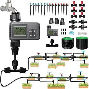 124FT Drip Irrigation System with LCD Timer, Automatic Watering System Kits,5/16 Inch Hose 1/4 Inch Distribution Tubing 3 Sprayer Types, for Garden, Greenhouse, Garden, Lawn 124FT Drip Irrigation System with LCD Timer, Automatic Watering System Kits,5/16 Inch Hose 1/4 Inch Distribution Tubing 3 Sprayer Types, for Garden, Greenhouse, Garden, Lawn