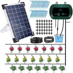 5W Solar Drip Irrigation System with Timer Auto Watering Kit for Garden Raised Beds Patio Lawn Greenhouse Up to 30 Plants 5W Solar Drip Irrigation System with Timer Auto Watering Kit for Garden Raised Beds Patio Lawn Greenhouse Up to 30 Plants