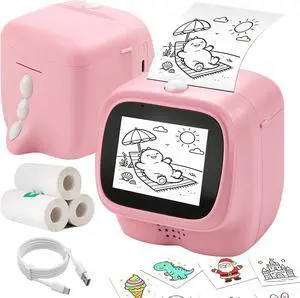 AI Voice Sticker Maker for Kids, Mini Thermal Printer, Pink Dino AI Voice Sticker Maker for Kids, Mini Thermal Printer, Pink Dino