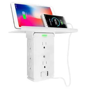 Surge Protector Wall Outlet, 8 Socket Extender with Removable Built-in Shelf, Wall Mount Shelf, Plug Adapter for Home, School, Office, White. Surge Protector Wall Outlet, 8 Socket Extender with Removable Built-in Shelf, Wall Mount Shelf, Plug Adapter for Home, School, Office, White.