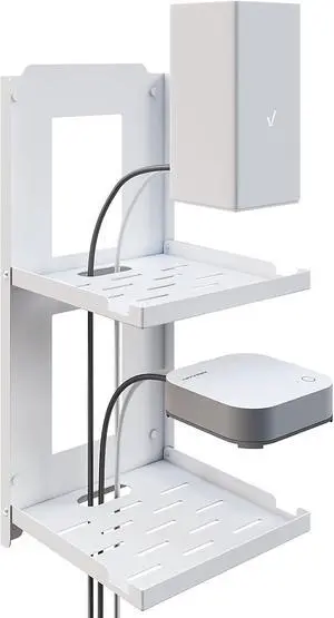 2-Tier Small Shelf Wall Mount - 7.5 inch Folding Metal Outlet Shelf w/Cable Holes | Dual-Layer & Stackable Floating Organizer for WiFi Modem/Google Home/Speaker/Cameras (7.5 Wide) 2-Tier Small Shelf Wall Mount - 7.5 inch Folding Metal Outlet Shelf w/Cable Holes | Dual-Layer & Stackable Floating Organizer for WiFi Modem/Google Home/Speaker/Cameras (7.5 Wide)